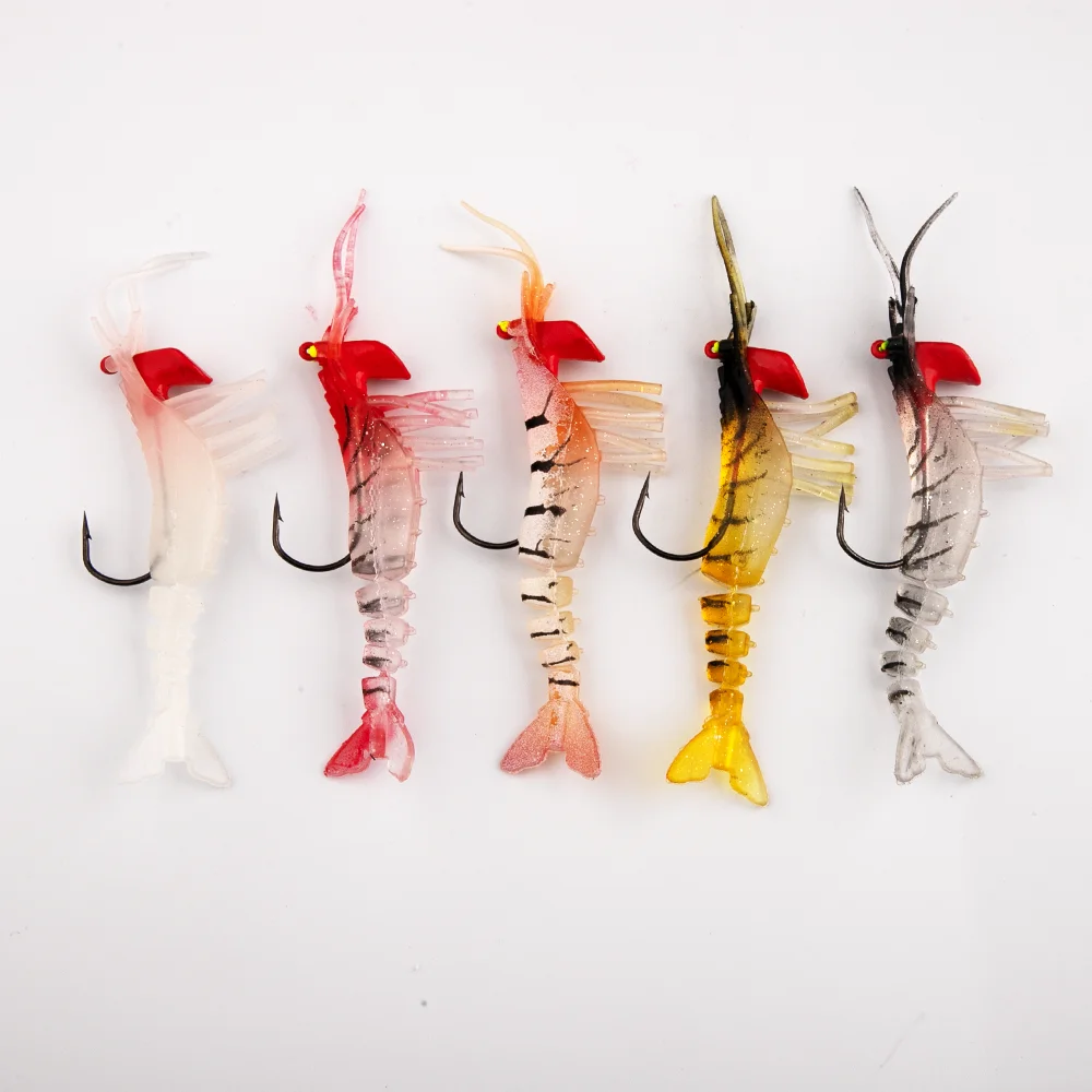 10pcs 90mm/11.5g Soft Shrimp Bait Fishing Lure With Jig Head Jointed Shrimp Fishing Lure