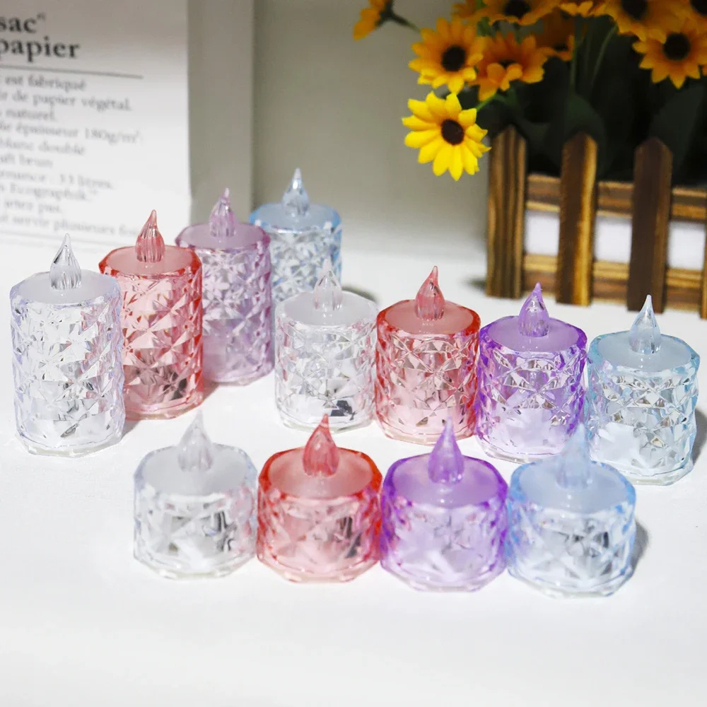 LED Candle Light Battery Powered Crystal Candle Light Transparent Shell Small Night Lamp Dating Party Holiday Home Decoration