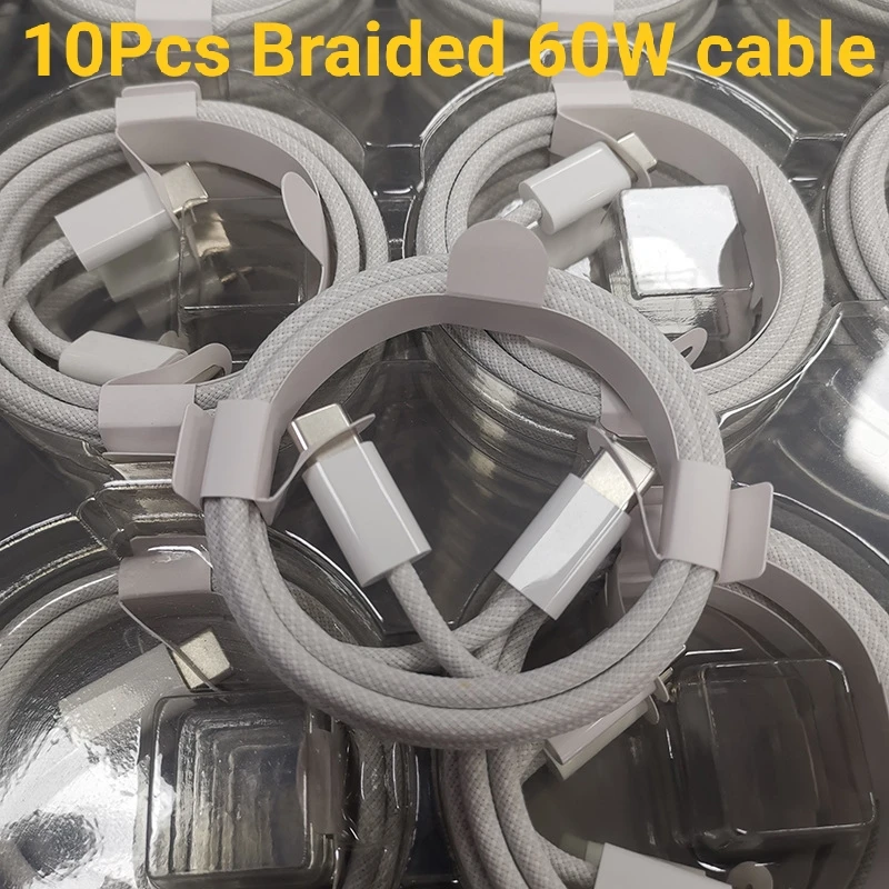 

10Pcs Braided 60W USB C To USB C Data cable or iPhone 15 Pro Plus Max Type C - Type C Fast Charging Cable 1M