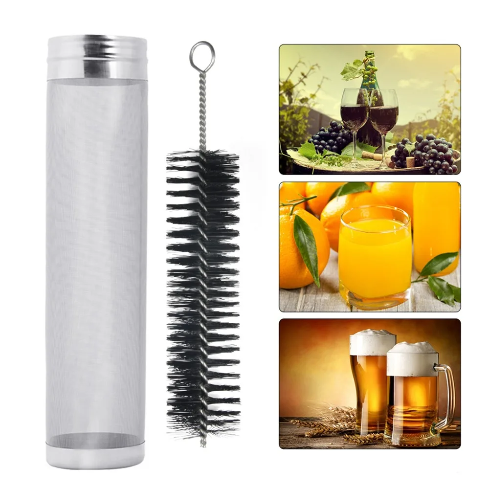 304 Stainless Steel Beer Brewing Filter Silver 300 Micron Mesh Mesh Filter Cartridge Cleaning Brush Included Dry Hopper Filter