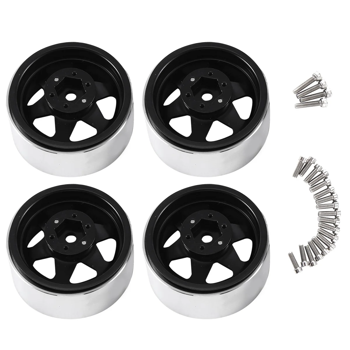 4Pcs Deep Dish 1.9 Inch Metal Beadlock Wheel Hub Rim for 1/10 RC Crawler Axial SCX10 II III Traxxas TRX4 RC4WD D90,Black