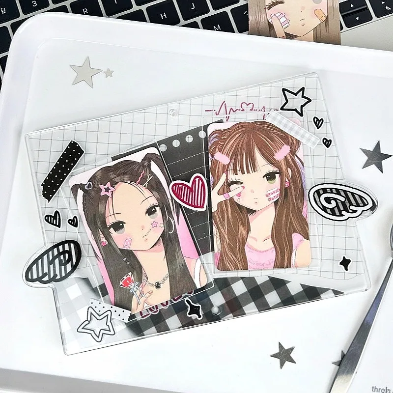 Heart‑Beat Record 3/3.5 Inch Acrylic Photo Frame, Cute Dual‑Slot Card Display Holder, for Anime Kpop Merch Desk Shooting Decor