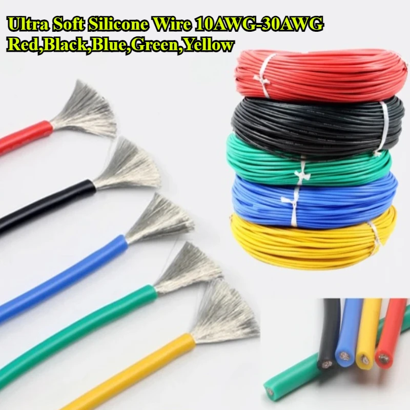 2meters/lot Heat-resistant Cable 30 28 26 24 22 20 18 16 14 12 10 AWG Ultra Soft Silicone Wire High Temperature Flexible Copper