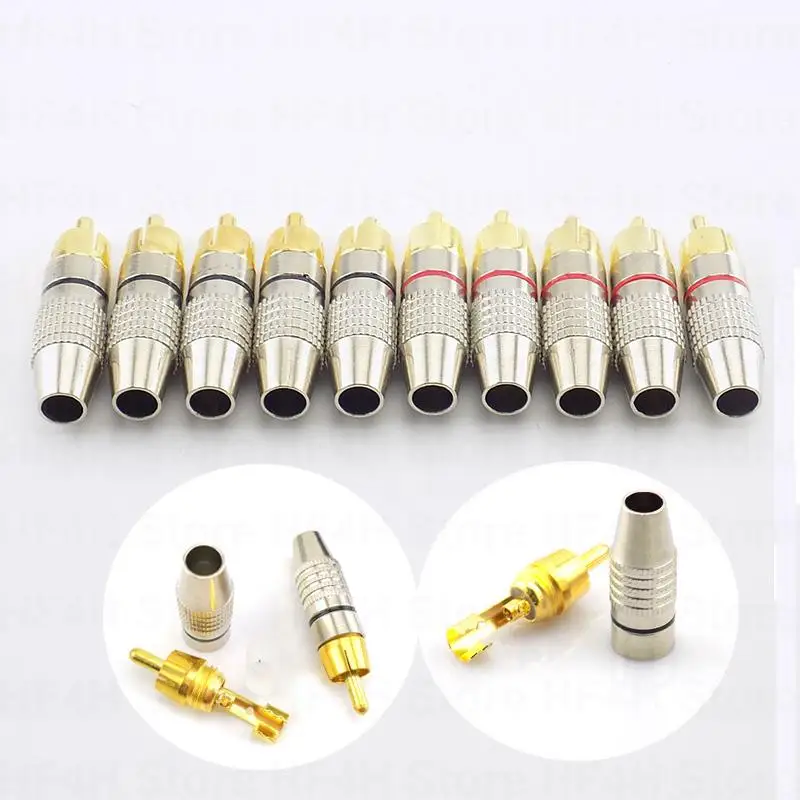 Non Solder Gold Plated RCA Plug Audio Video Locking Connector Gold Plated Adapter for CCTV camera Solder-Free Coaxial Cable B4