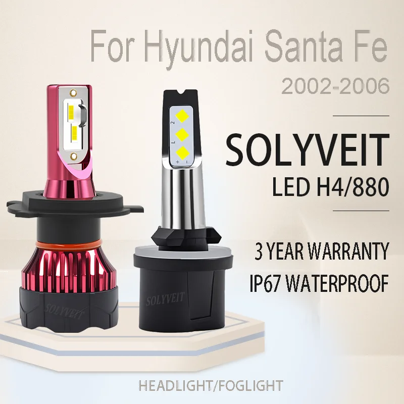 

Dustproof Design Clear Night Vision Safe Driving H4 880 LED HEADLIGHT FOGLIGHT FOR Hyundai Santa Fe 2002 2003 2004 2005 2006