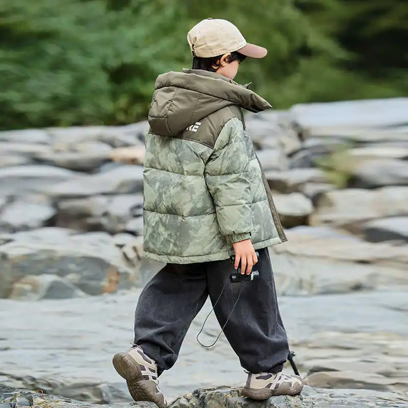 OLEKID 2025 Children Boys Winter Down Jacket Camouflage Printed Hooded Warm Teen Boys Jacket Coat 5-14 Years Kids Padding Parka