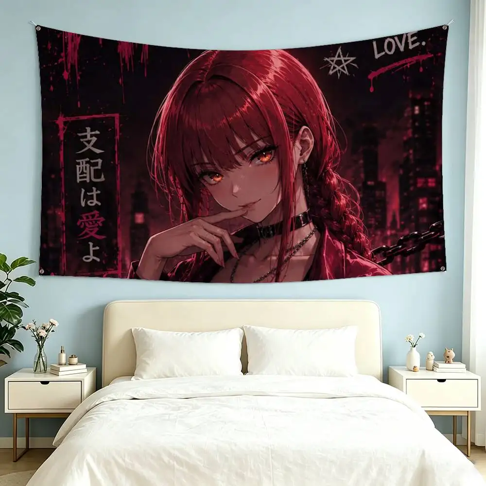 Anime C-Chainsaw Man M-Makima  Flags for Bedrooms Home Decor Items Outdoor Decors Garage Decoration Flaga
