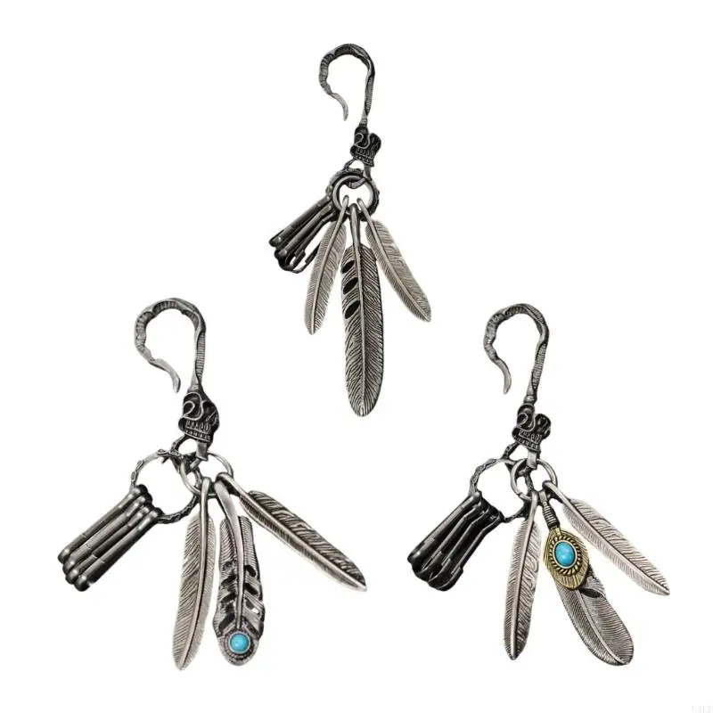 U4LF Fashionable Handcraft Feather Keychain Charm with Turquoise Accent Portable Accessory for Daily Use or Gifts Giving