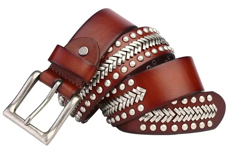 Shop Best,2025 men new brand natural cow leather buckle belt.100% genuine belts.heavy rivet belt