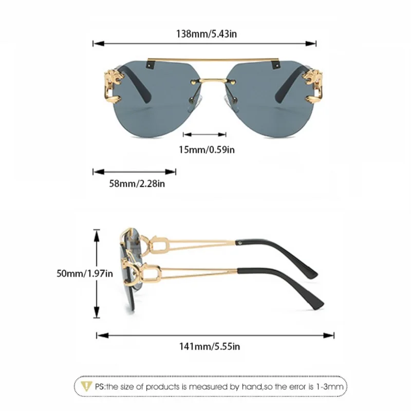 KAMMPT Vintage Rimless Men Sunglasses Trendy Pilot Gradient Outdoor Blue Shades Fashion Brand Women Sun Glasses for Driving