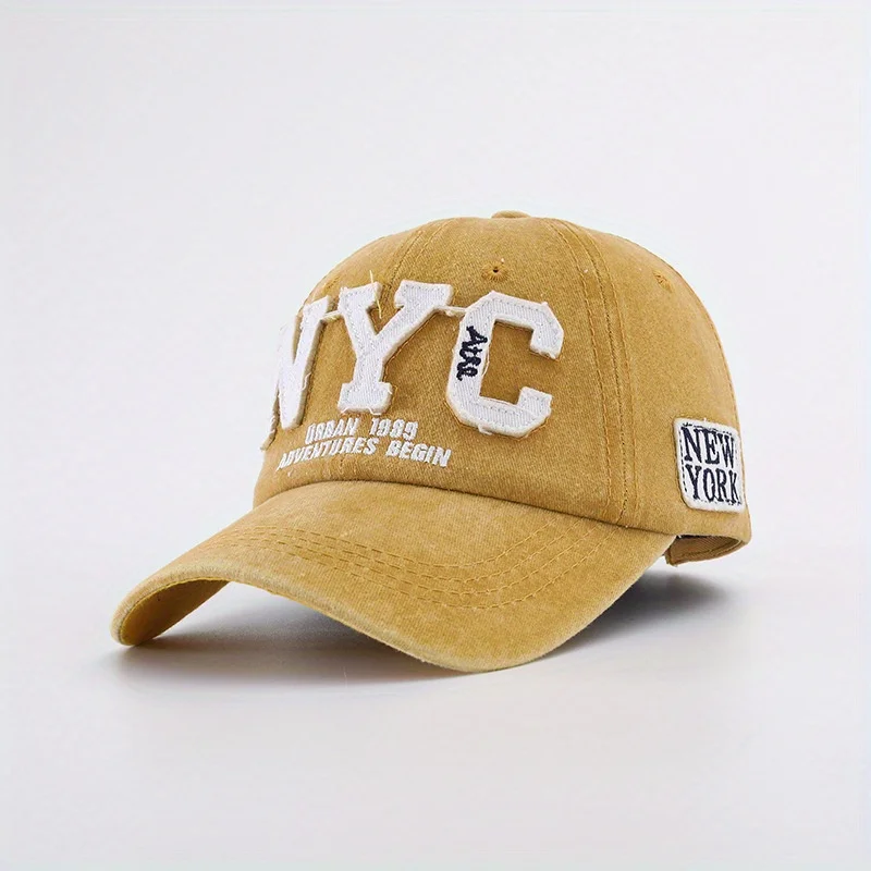 Casquette de baseball brodée de lettres NYC, chapeau de papa rétro délavé, pare-soleil de voyage en plein air, casquette à visière réglable, autocollants de lettres, unisexe