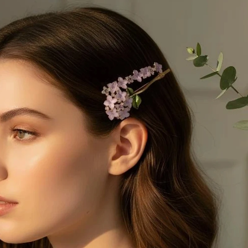Romantic Wisteria Flower Hairpin - Elegant Bobby Pin & Side Clip for Women, Floral Hair Accessories for Wedding & Daily Wear