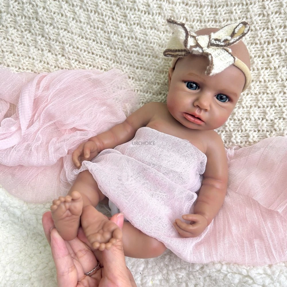 Mini 30CM bebê africano LouLou pele escura completa sólida macia de silicone renascido bebê menina pode abrir a boca boneca lavável presente de Natal