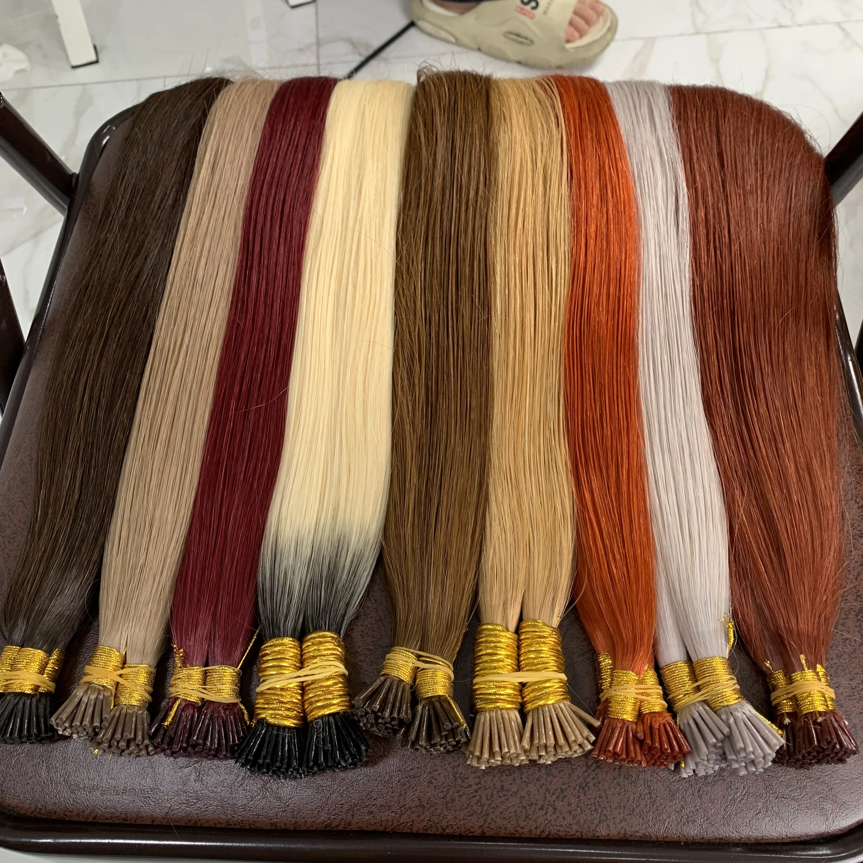 Iチップ人毛エクステ 100%本物のストレートヘアエクステ バルクヘア Iチップナチュラルヘアエクステ ナチュラルフュージョンヘア