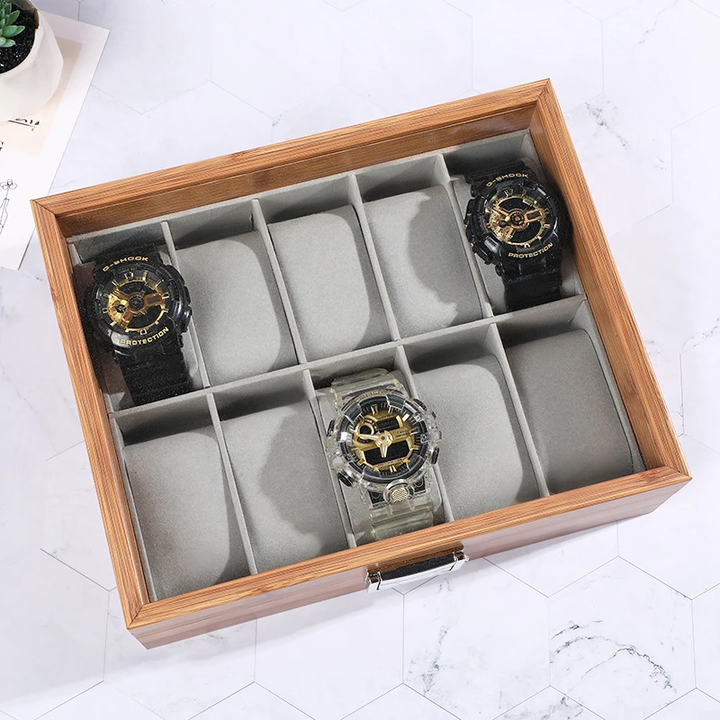 3/6/10/12 Girds Wooden Watches Storage Clock Box Watch Holder Organizer With Transparent Top For Handmade Festive Gifts