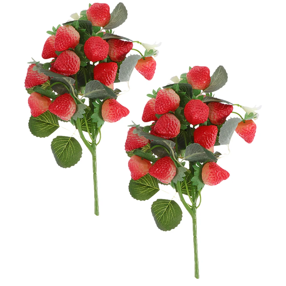 2 pçs guirlandas simulação buquê de morango floral decorações de festa de aniversário vaso pequeno ornamento de frutas falsas noiva