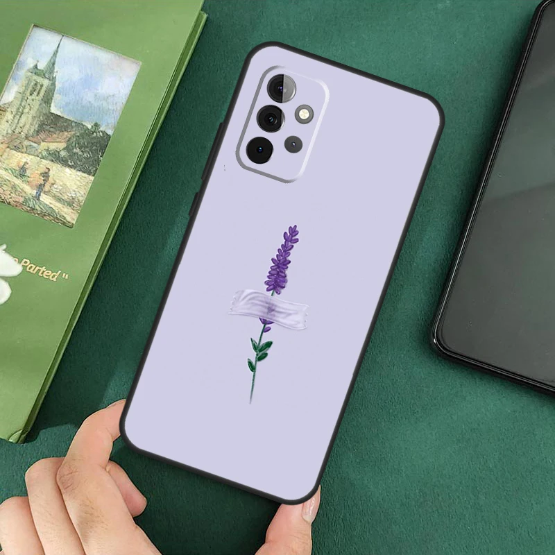 Lavender Purple Flowers Soft Cover For Samsung Galaxy A54 A53 A73 A13 A71 A51 A14 A52 A32 A12 A22 A52S Back Case image 3