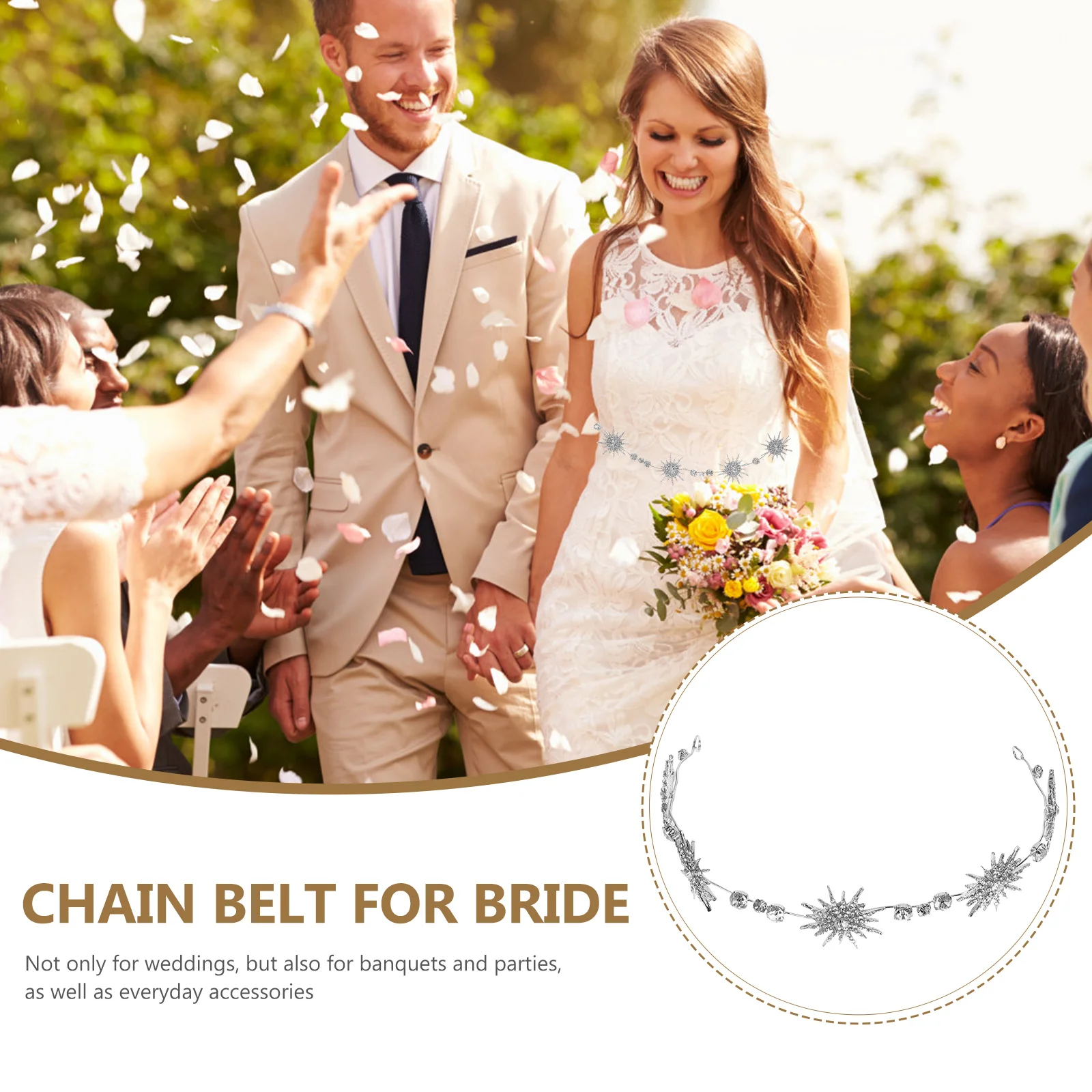 

Rhinestone Wedding Belt Gold Alloy Chain Belt for Bridal Dress Accessories Durable Fadeless Party Banquet Sash Waist Decor