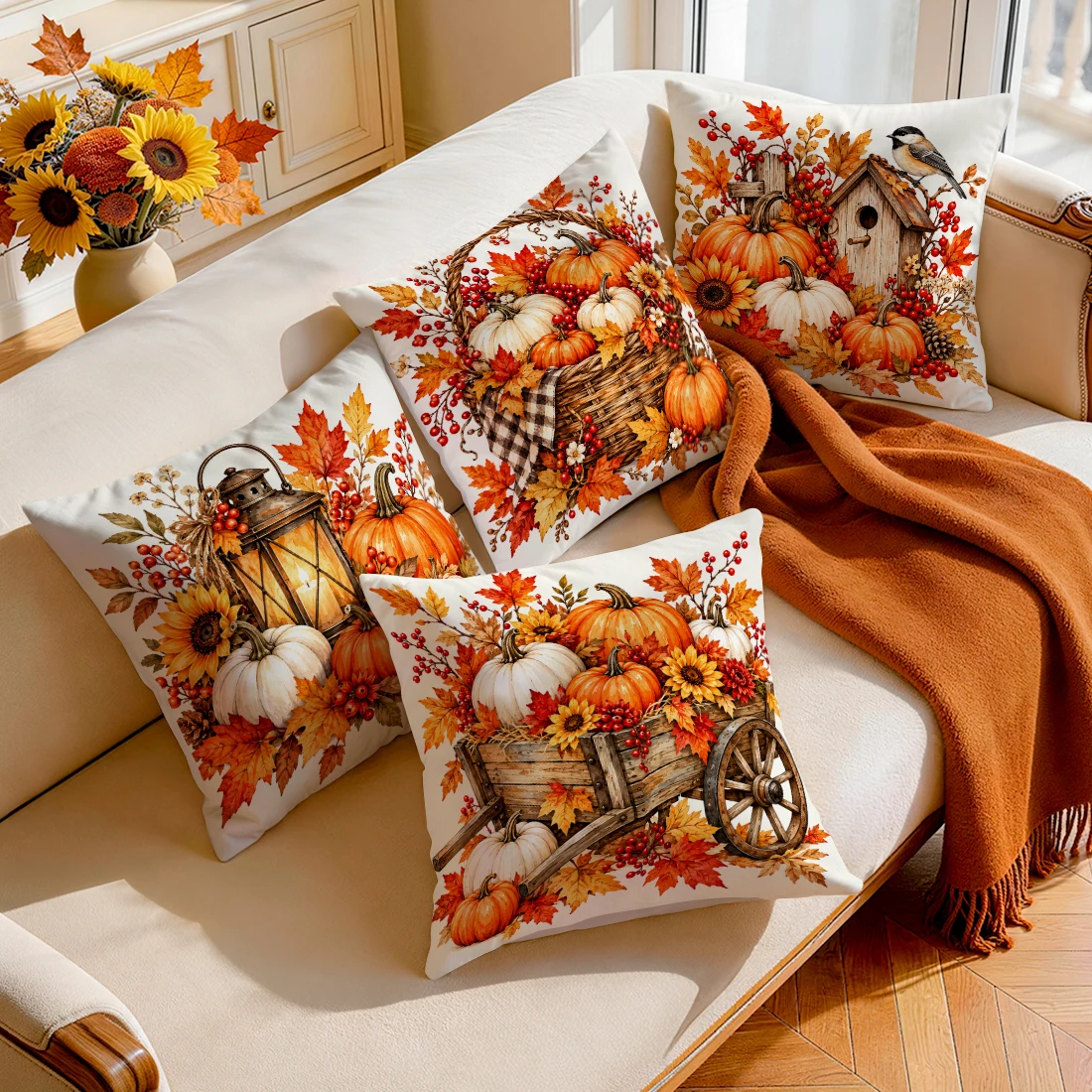 Harvest Maple Leaves Pillowcase Printed Polyester 40/45/50cm Throw Pillowcover Decorative Sofa Cushion Pillowslip Home Decor