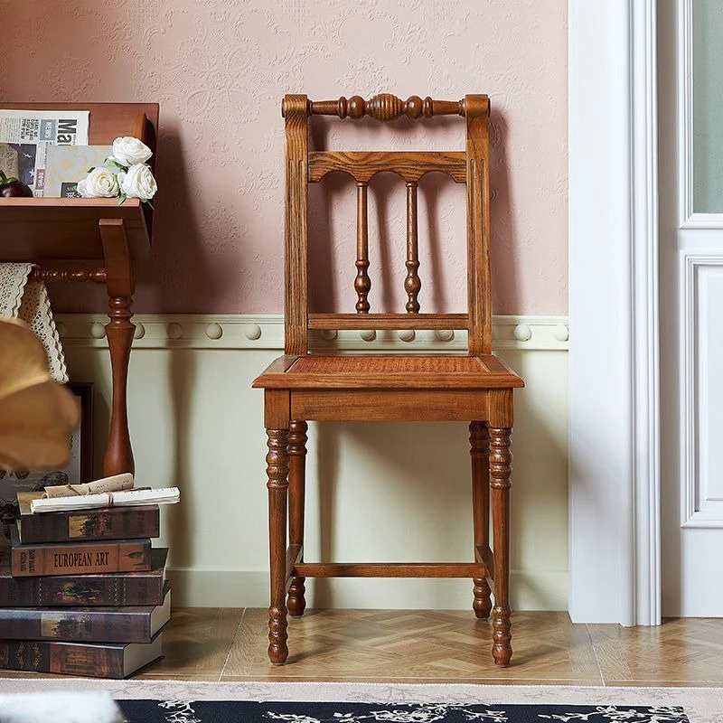 Roman Chair Vintage Solid Wood Rattan Dining Chair Cafe Portable Makeup Chair Master Design French