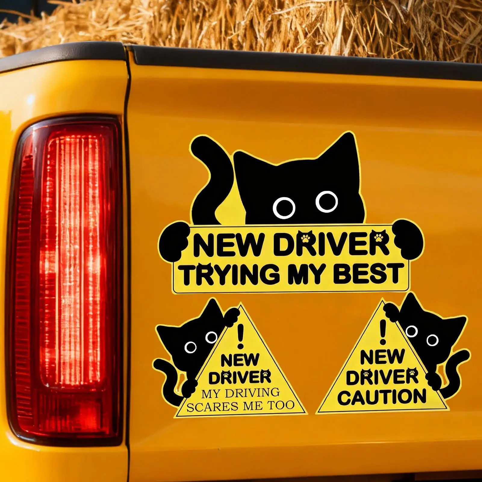 Black Cat Automotive Decal 3Pcs/set Cat Bumper Magnetic New Driver Driving Tip Sign Auto Body Decals for Drivers Road Trips