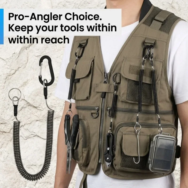 Retractable Coiled Safety Lanyard with Aluminum Hook Quick Release Buckle  Anti-loss Tool Lanyard for Fishing Kayaking Outdoor