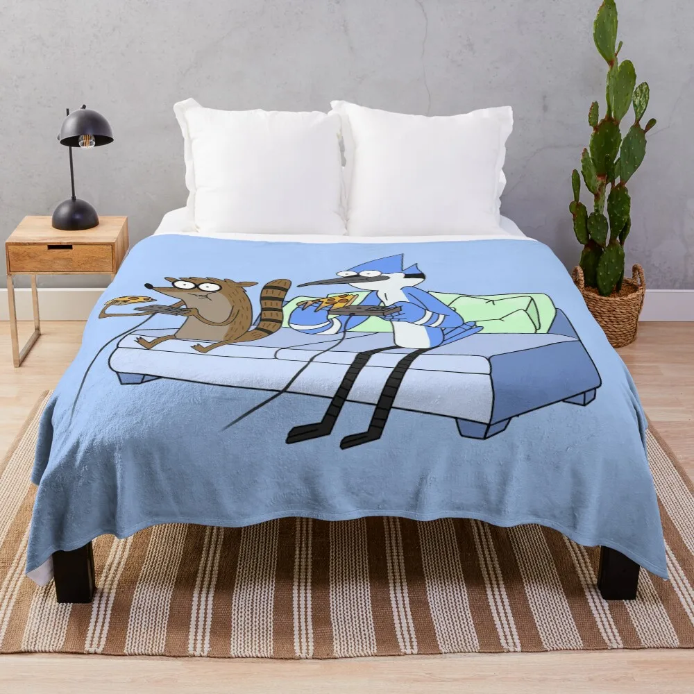 

Mordecai and Rigby Pizza and Video Games Throw Blanket Soft Bedroom Blanket for Night Sleeping