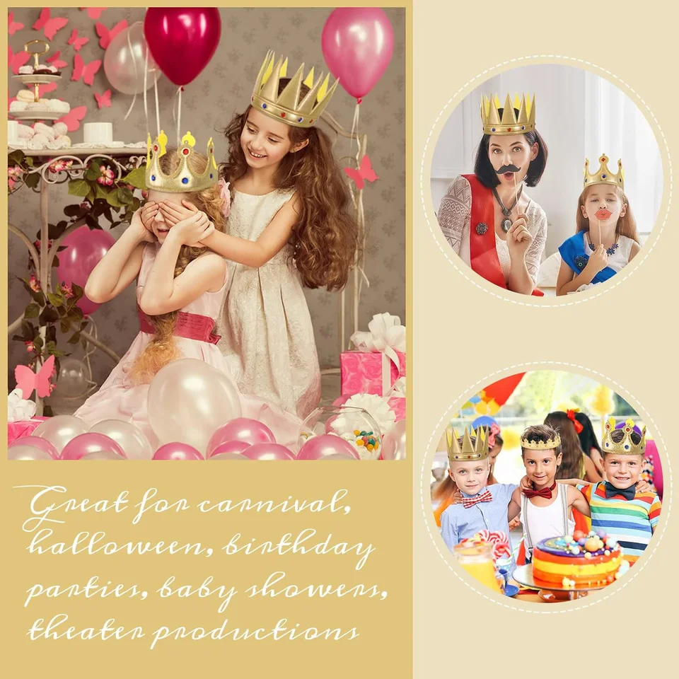 Boland 61591 - Krone Amy, 1 stuk, grootte ca. 9 cm, goud met elastiek, van glanzende kunststof, klittenbandsluiting, prinses, koningin, koning, accessoires, verkleedpartij, carnaval, kostuum, sprookje
