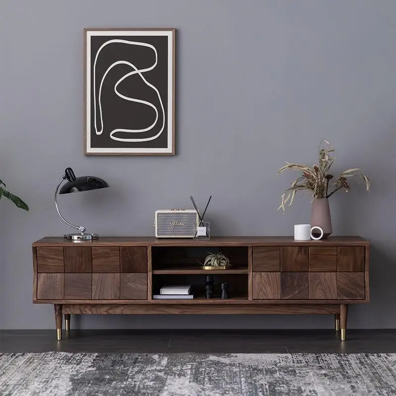 

new North American black walnut home TV cabinet modern simple light luxury living room solid wood furniture floor cabinet