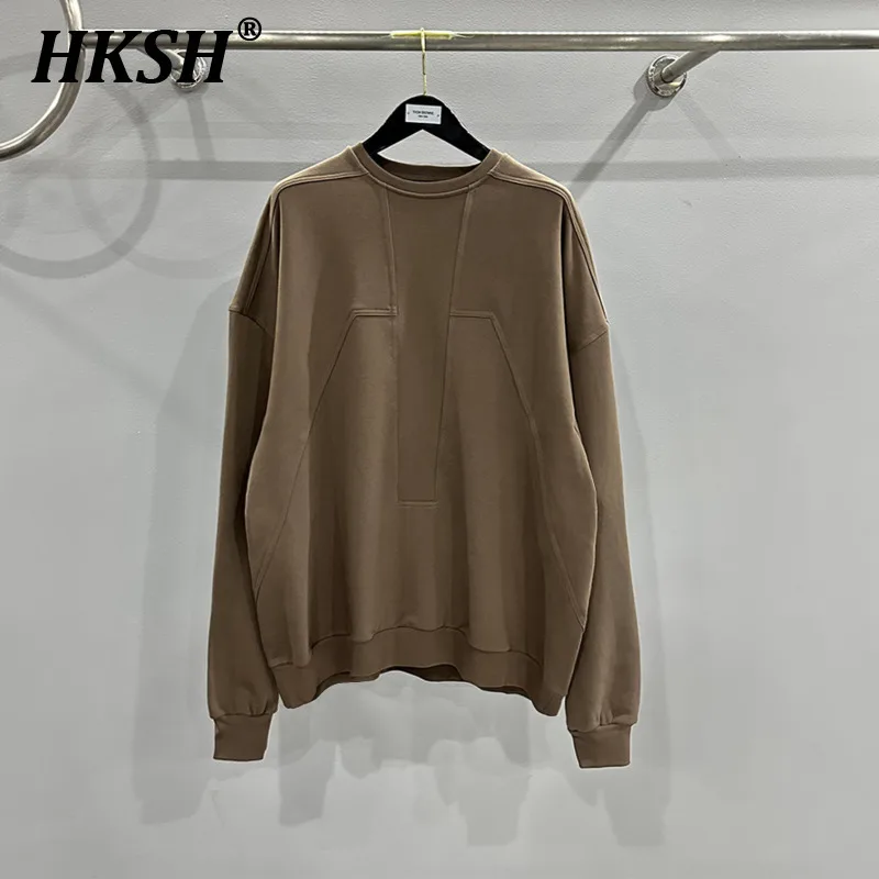 

HKSH Spring Autumn Tide Men's Dark Streetwear Irregular Spliced RO Style Round Neck Loose Casual Sweatshirt Chic Pullover HK2034