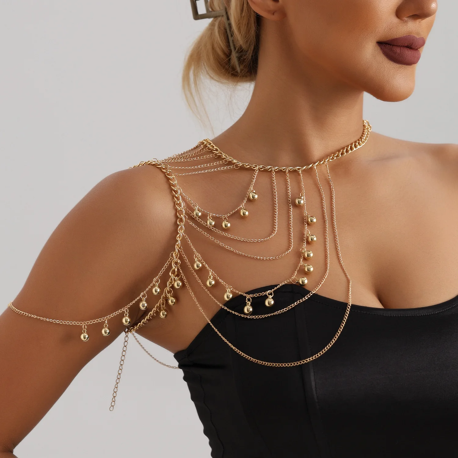

Neck Chain, Shoulder Accessories. Fashion Multi-layer Tassel Metal Ball Shoulder Chain Body Chain Personalized Hot Chick Chain A