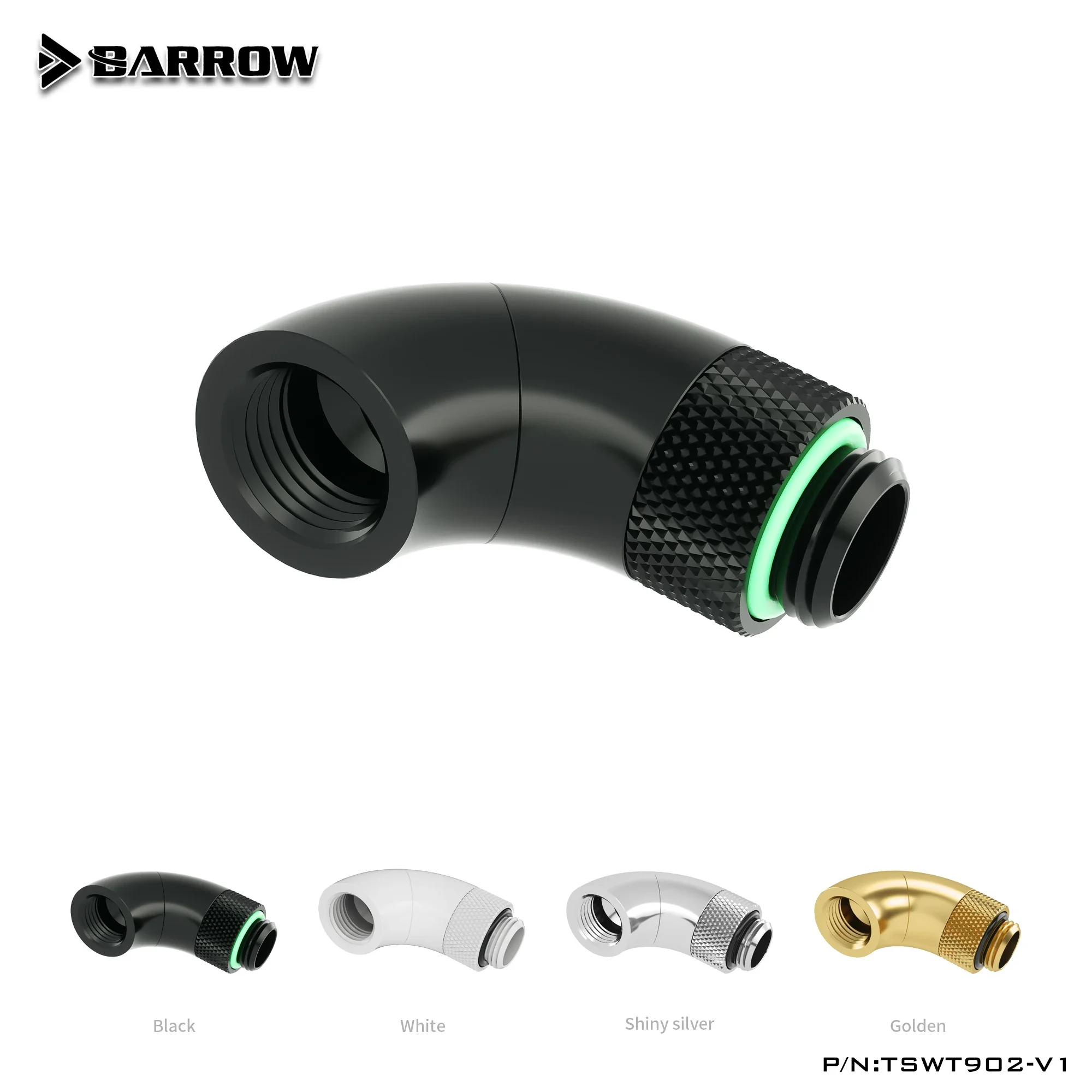 

Barrow G1/4 "белый, черный, серебристый, двойной поворотный, 90 градусов, вращающийся на 360 градусов, удлинитель G1/4 дюйма, фитинги для водяного охлаждения TSWT902-V1