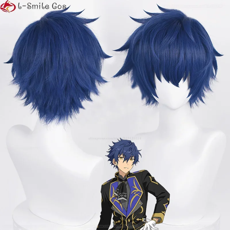 

Game ES Sazanami Jun Cosplay Dark Blue Wigs Heat Resistant Synthetic Hair Halloween Party Anime Wigs + Wig Cap