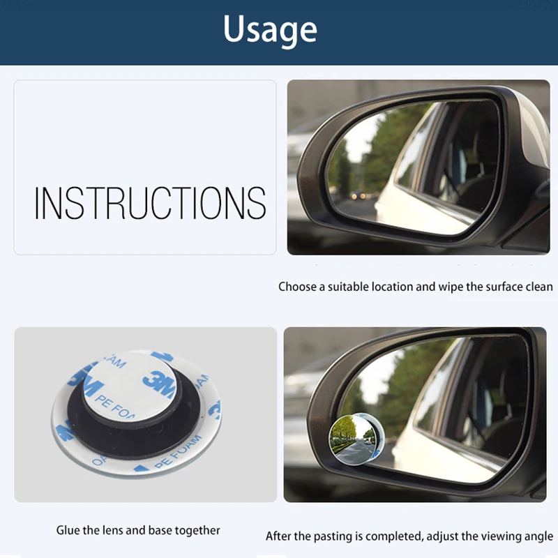 2PCSHigh-Definition Frameless Small Round Mirror For Car Rearview Mirror Large Size And Wide Field Of View Car Blind Spot Mirror