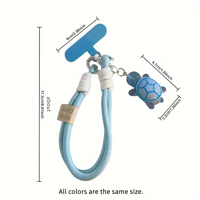حبل هاتف عالمي مضفر قطعة واحدة - سحر سلحفاة لطيف، حزام معصم قابل للفصل مع رقعة وحلقة مضادة للسرقة/مضادة للفتش