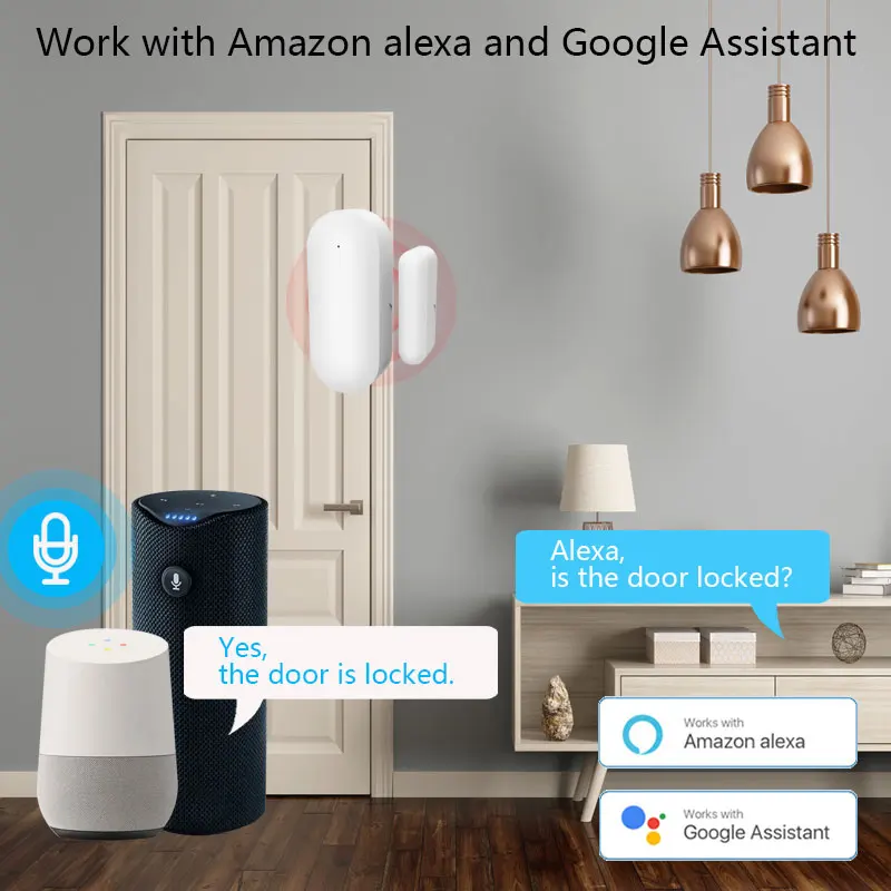 Tuya WiFi Door Sensor Door Open / Closed Detectors Home Security Alarm System Compatible With Alexa Google Home Smart Life APP
