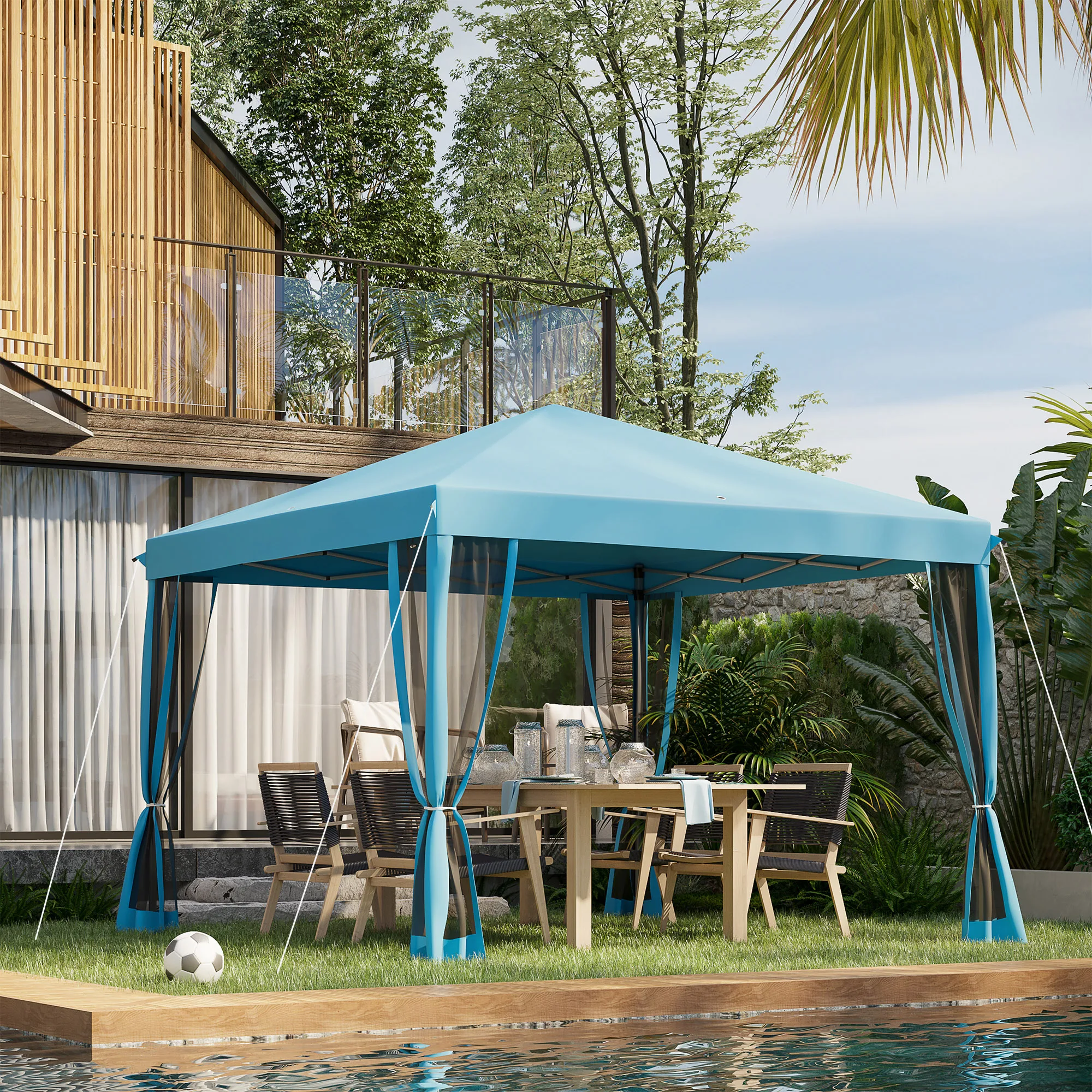 10' x 10' Pop Up Canopy Tent with Netting, Instant Gazebo, Screen House Room with Carry Bag, Height Adjustable, for Outdoor, Ga