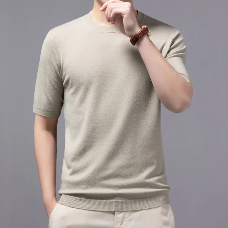 Übergroßes 100% weiches Kaschmir gestricktes O-Neck-T-Shirt für Männer Kurzarm-T-Shirt einfarbig Freizeit grauweiß schwarz hohe Qualität