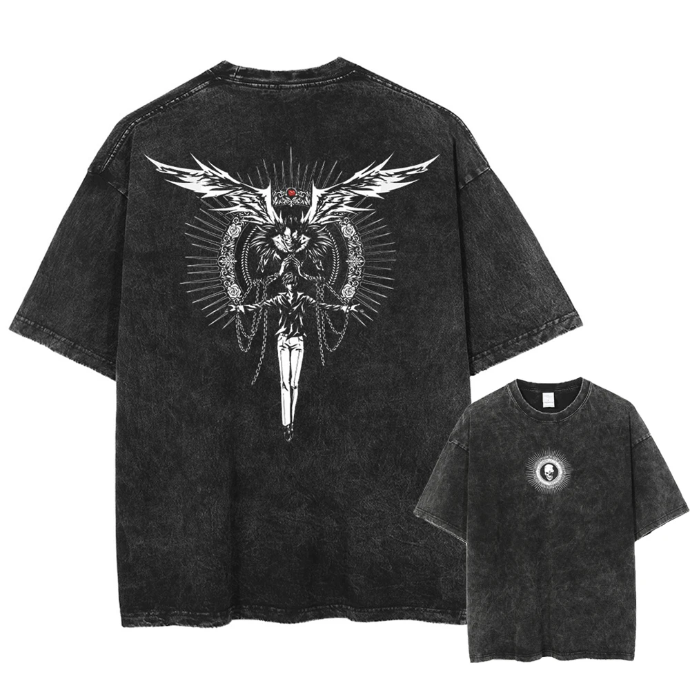 

Men Streetwear Washed Black T Shirt Anime Graphic Print TShirt Summer Oversized Vintage T-Shirt Unisex Harajuku Cotton Tee