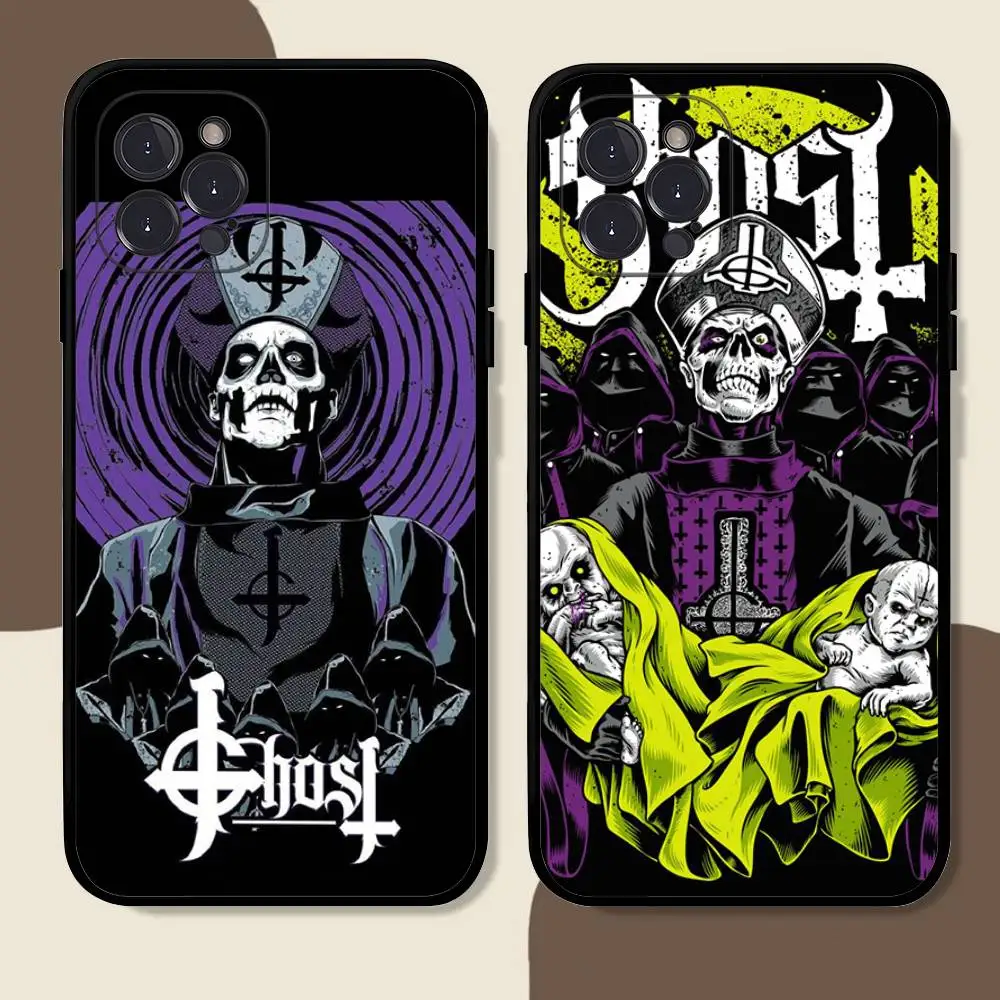 Clássico banda de metal g-ghost caso de telefone para iphone 16 15 14 13 12 11 17 pro max simplicidade volta tpu caso macio