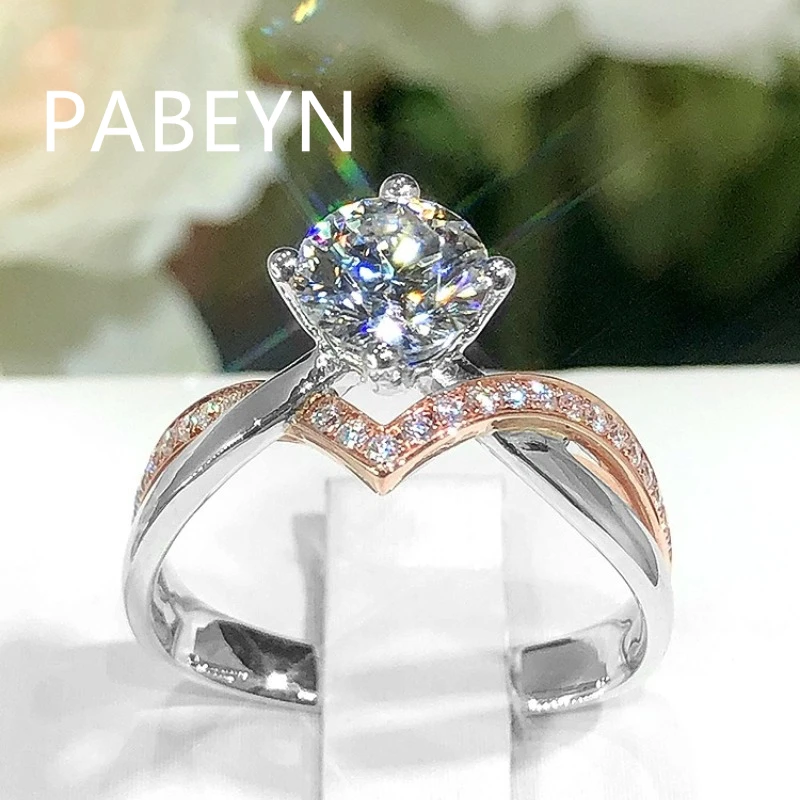 925 Sterling Silver Fashion Light Luxury Rose Gold Color Separation Zircon V Crown Open Ring Birthday Party Anniversary Gift