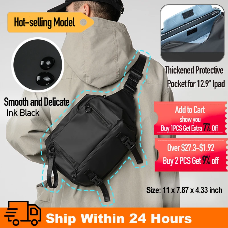 Male Chest Bag Waterproof Brand Crossbody Bag With Tablet Pocket Portable Sling Pack Fashion Single Shoulder Backpack Men Oxford