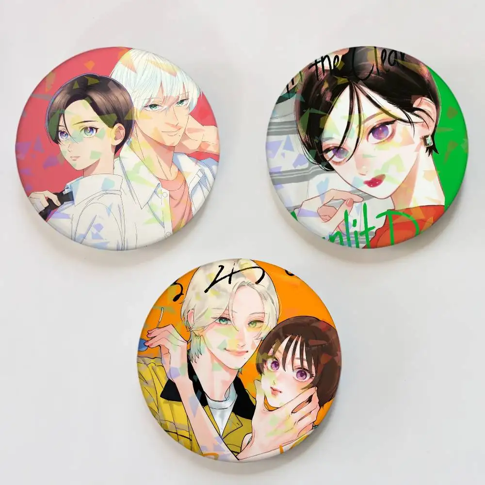 Anime In the C-Clear M-Moonlit D-Dusk Round Badge Lapel Pins for Backpacks Briefcase Laser Brooch Clothes Gifts