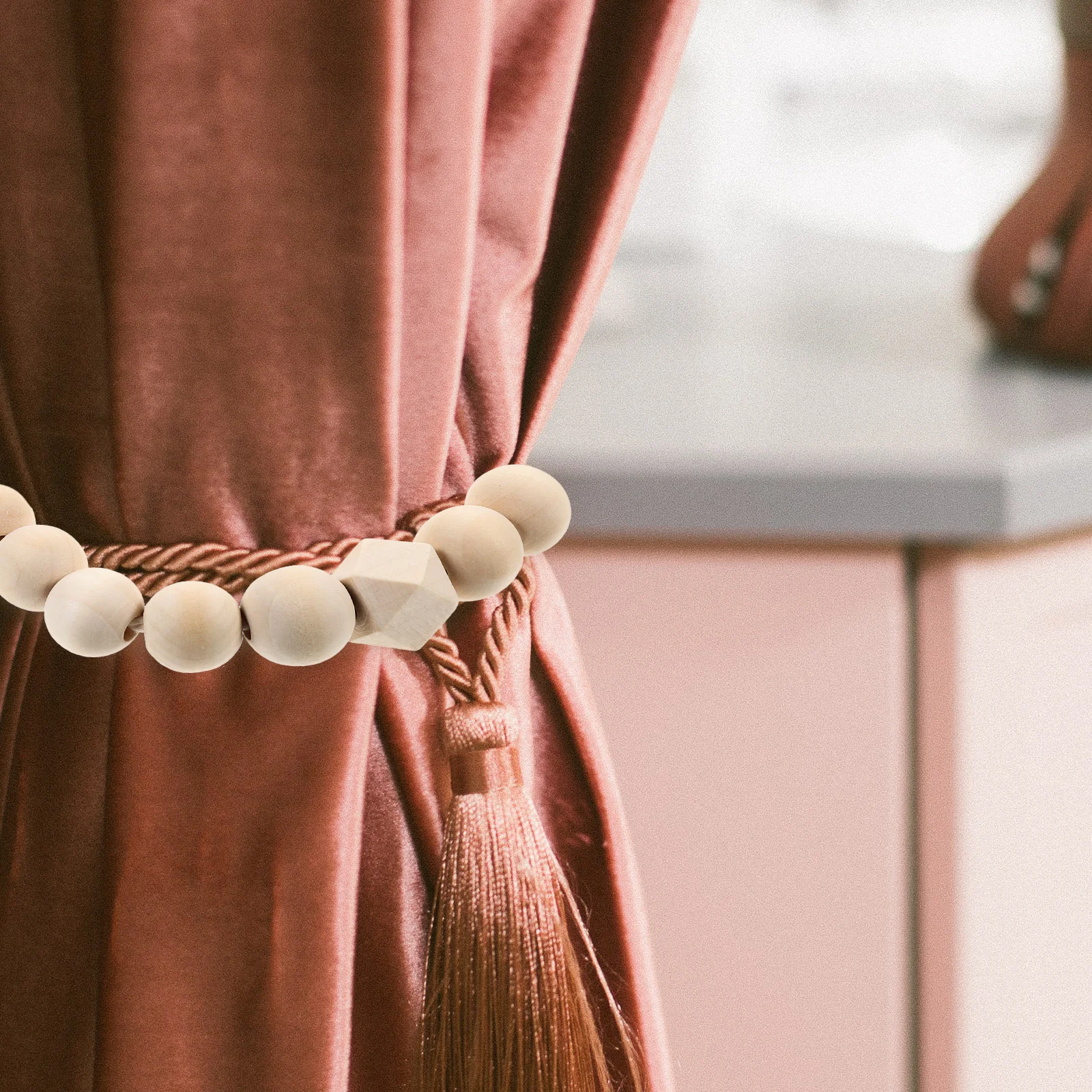 

2pcs Wooden Beads Curtain Tiebacks Rustic Drapery Holdback For Farmhouse Bohemia Coastal Decor Home Curtain Fixing Strap No