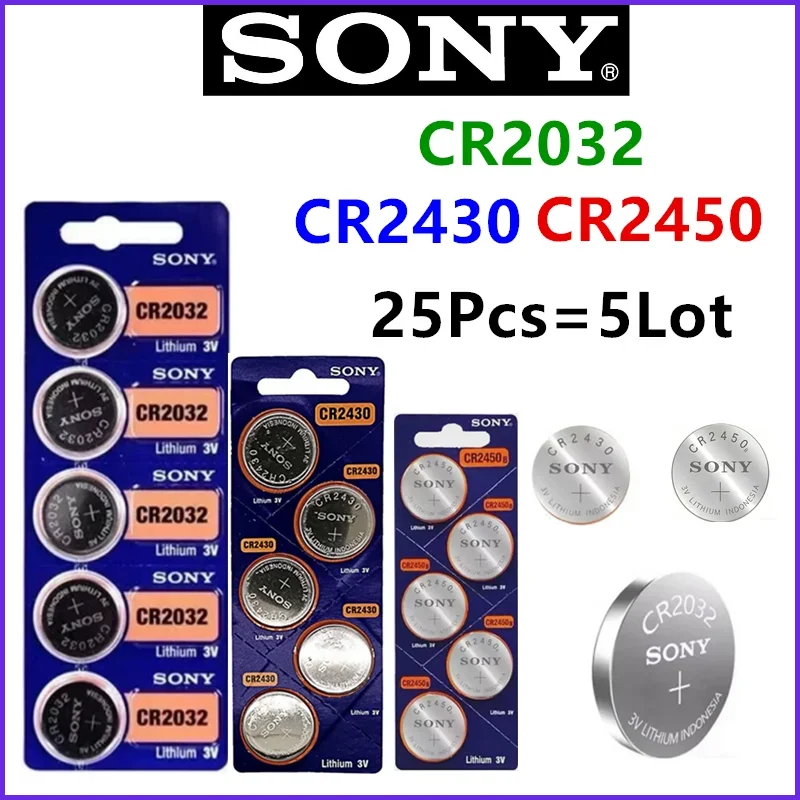 25Pcs Original SONY battery CR2032 CR2430 CR2450 Watch Toy Car Key Remote Control Button Coin Cells High quality Batteria