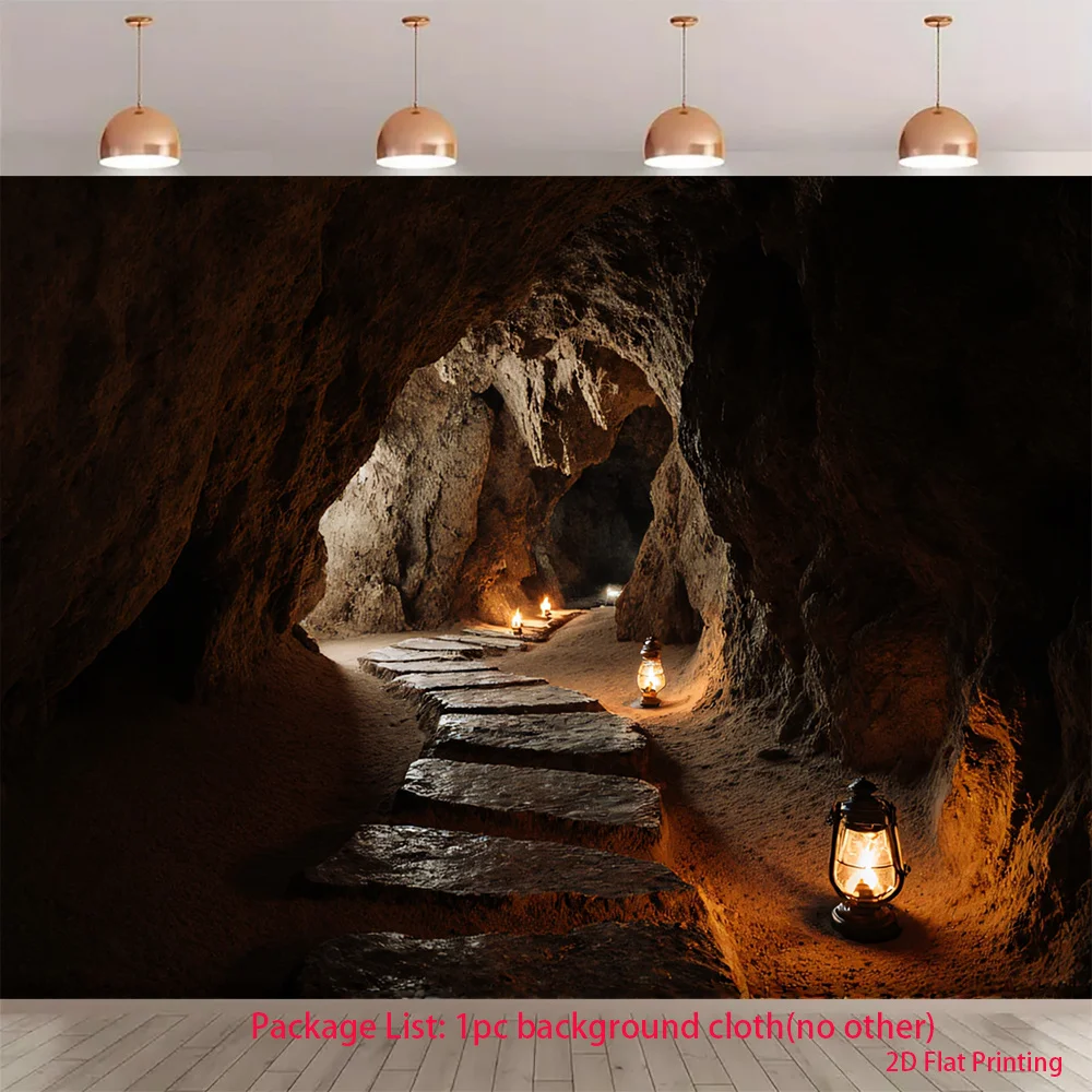 Mysterious Cave Tunnel Tapestry, Vintage Lantern Path Wall Hanging, Dark Adventure Decor Moody Room Blanket Photography Backdrop