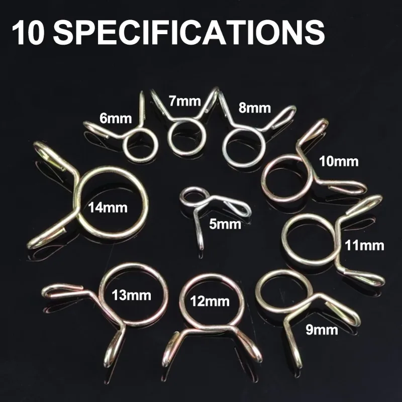 30pcs Petrol Hose Spring Clamps 5~14mm Zinc Plated Pipe Clips Fuel Line Petrol Pipe Fuel Hose Clamp for Car Motorcycle Boats