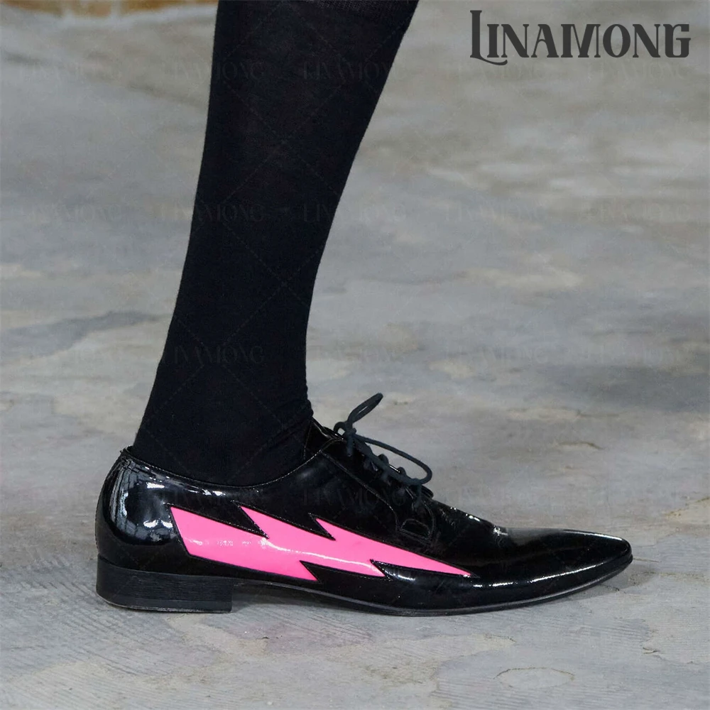 

Lightning Print Oxford Shoes Solid Color Lace-Up Dress Shoes Designe Handmade PU Leather Shoes Elegant Business Oxfords for Men