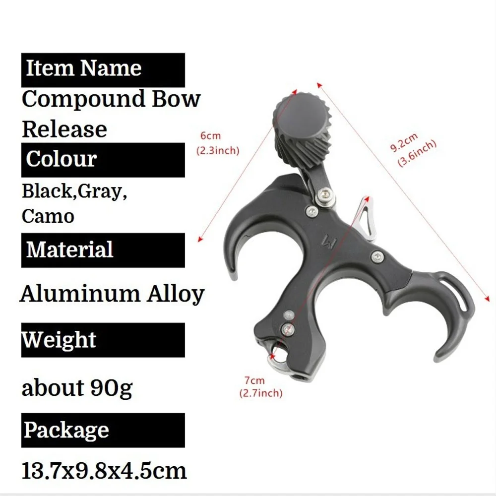 Archery Compound Bow 3 Finger Release Aid Adjustable Trigger Sensitivity Thumb Grip Caliper Release Device For Hunting And Target Practice