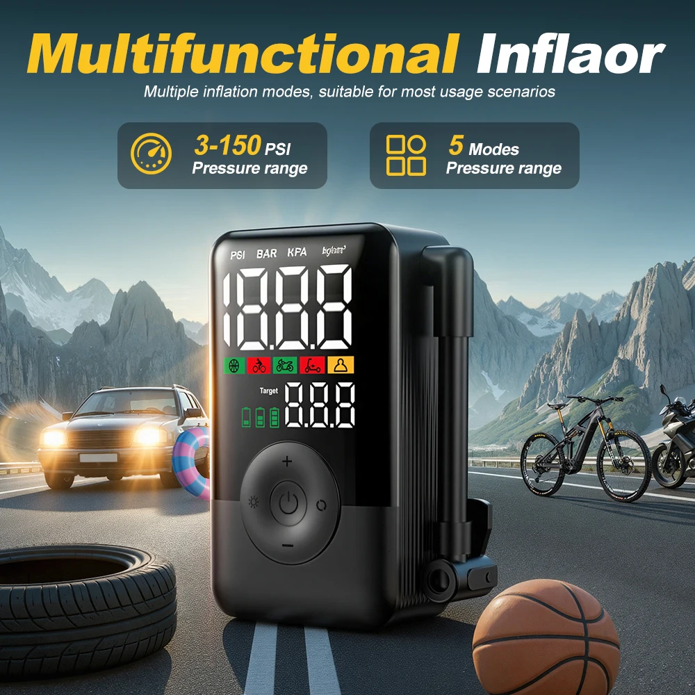 Carsun Cordless Portable Mini Air Compressor 150PSI Digital Tire Inflator Rechargeable LED Auto Shut-Off Bike Motorcycle Ball